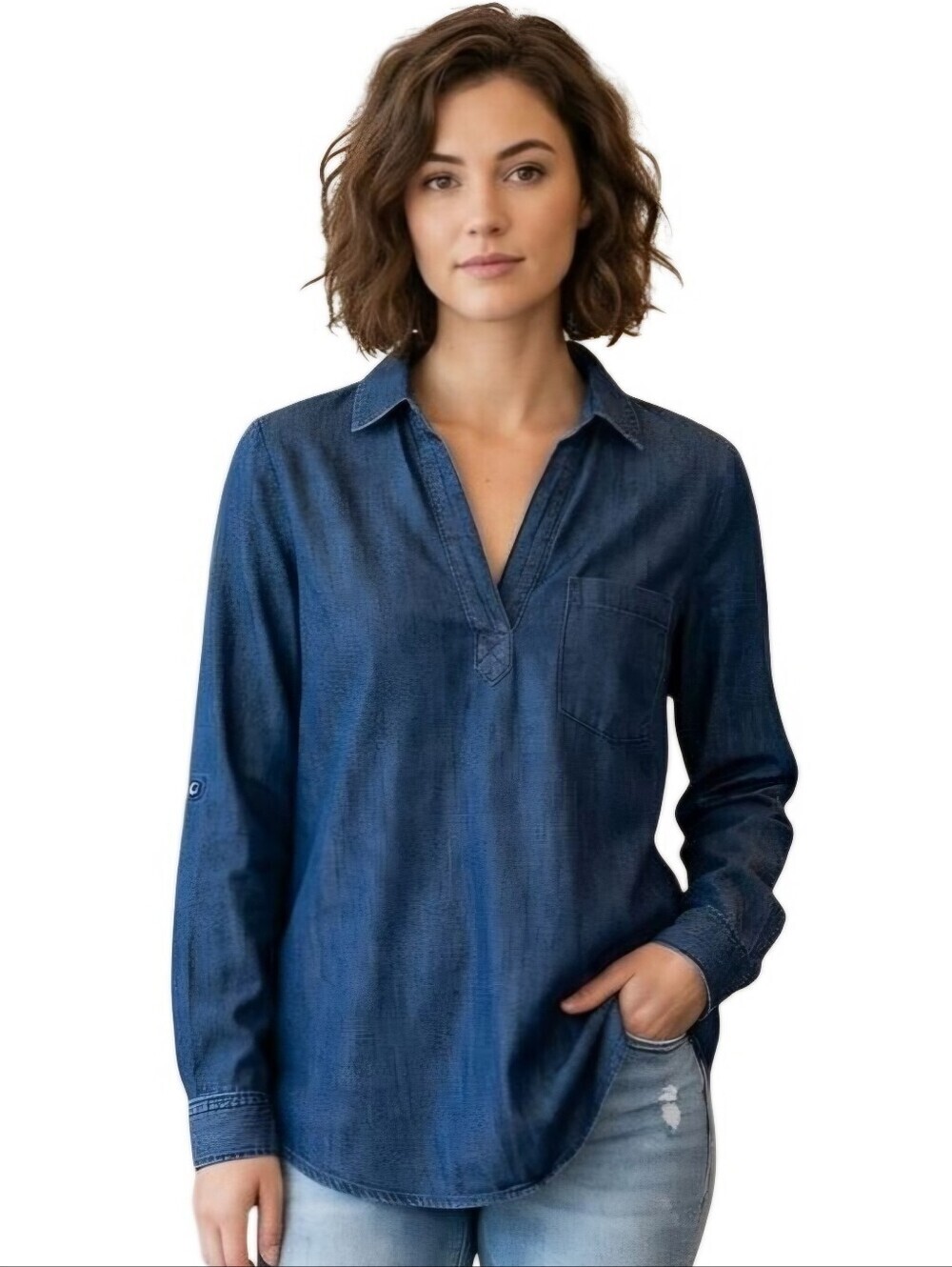 Keren Hart Chambray Popover Blouse Size S